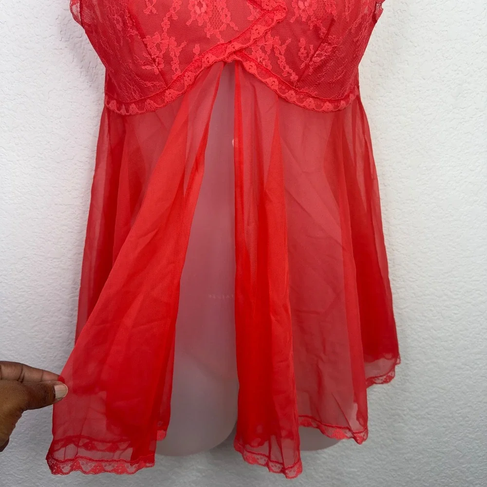 Blanche by Erika McGowan Babydoll Chemise Nightie Womens P Red Lace VTG Romantic